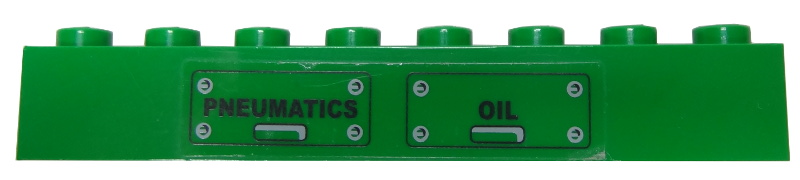 Lego Brick 1 x 8 with Black 'PNEUMATICS' and 'OIL' Panels Pattern (Sticker) - Set 7898