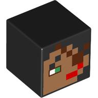 Lego Minifig Head Special, Cube with Pixelated Face, Red Lips, Bright Green Eye, Reddish Brown Eyepatch Print