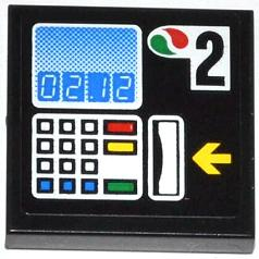 Lego Tile 2 x 2 with '02.12', Buttons, Card Swipe, Yellow Arrow, Octan Logo and Number 2 Pattern (Sticker) - Set 4207