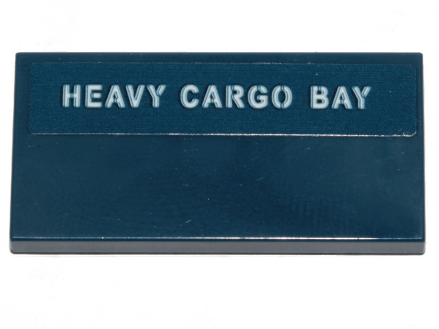Lego Tile 2 x 4 with White 'HEAVY CARGO BAY' on Dark Blue Background Pattern (Sticker) - Set 70839 / Dark Blue