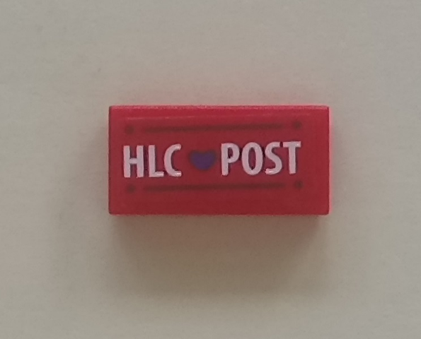 Lego Tile 1 x 2 with 'HLC' Heart 'POST' and Black Lines Pattern (Sticker) - Set 41310