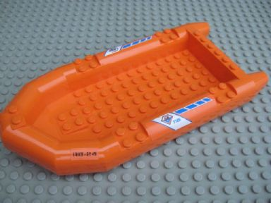 Lego Boat, Rubber Raft, Large with 'RB-24', Coast Guard Logo and Blue Diagonal Stripes Pattern on Both Sides (Stickers) - Set 7726