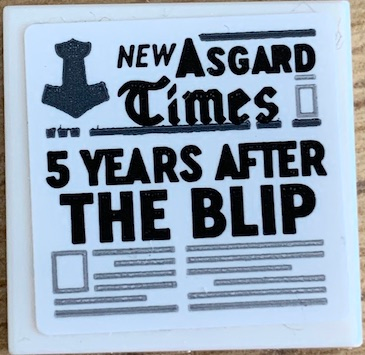 Lego Tile 2 x 2 with Newspaper 'NEW ASGARD Times' and '5 YEARS AFTER THE BLIP' Pattern (Sticker) - Set 76200