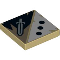 Lego Tile 2 x 2 with 3 Black Dots and Sword Print