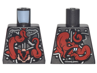 Lego Torso Ninjago Metallic Silver Armor with Clock and Large Red Snake with White Fangs on Back Pattern / Pearl Dark Gray