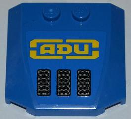 Lego Wedge 4 x 4 x 2/3 Triple Curved with Yellow 'ADU' and 3 Vents Pattern (Sticker) - Set 7066 / Blue