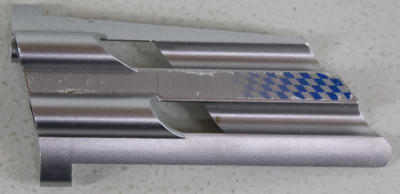 Lego Technic, Panel Fairing # 4 Large Long, Large Holes, Side B with Fading Blue Checkered Pattern (Sticker) - Set 8458 / Metallic Silver