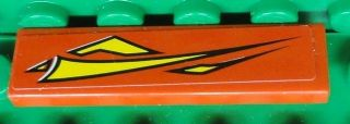 Lego Tile 1 x 4 with Yellow Graphics on Red Background Pattern Model Left Side (Sticker) - Set 8681 / Red