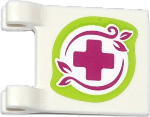 Lego Flag 2 x 2 Square with Flat Edge with Magenta Cross and Leaves in Lime Border Pattern on Both Sides (Stickers) - Set 41036