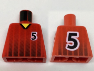 Lego Torso Soccer Black Fading Stripes and Number 5 Front and Back Pattern / Red
