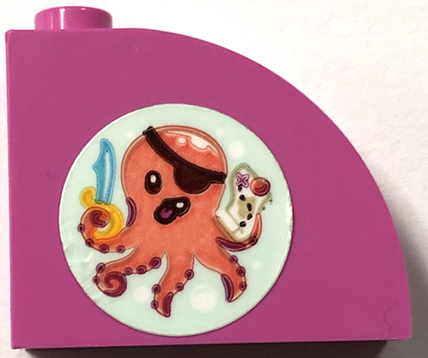 Lego Slope, Curved 3 x 1 x 2 with Hollow Stud with Coral Pirate Octopus Pattern (Sticker) - Set 41720 / Dark Pink