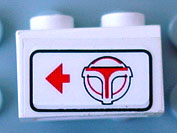 Lego Brick 1 x 2 with Red Arrow on Left Side pointing Left & Airport Shuttle logo Pattern (Sticker) - Set 6399 / White