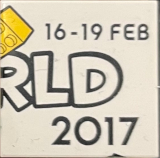 Lego Tile 2 x 2 with LEGO World Logo Right Half, '16-19 FEB', 'RLD' and '2017' Pattern / White