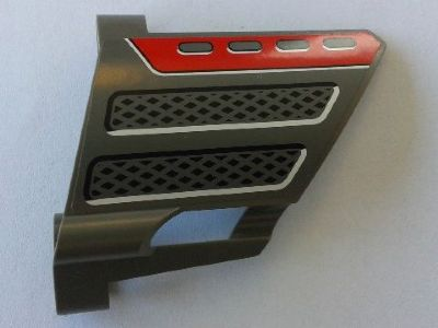 Lego Technic, Panel Fairing #22 Large Short, Small Hole, Side A with Vent Holes and Grille Pattern (Sticker) - Set 8454 / Dark Gray