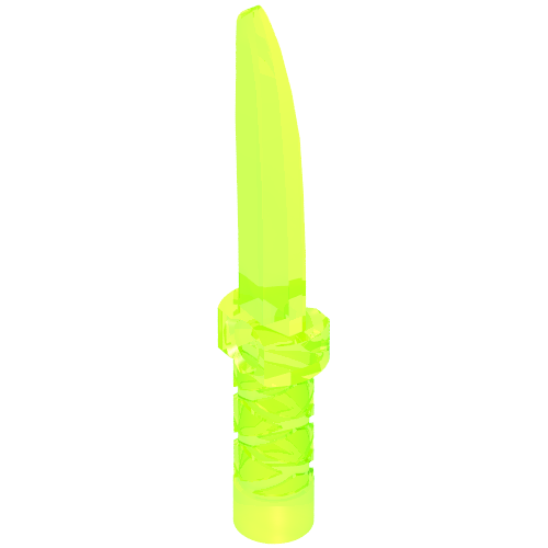 Lego Weapon Dagger / Knife with Flat Hilt End and Curved Blade, Cross Hatched Grip / Trans-Neon Green