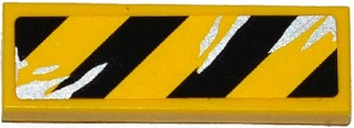 Lego Tile 1 x 3 with Black and Yellow Danger Stripes and Silver Splatters Pattern Model Left Side (Sticker) - Set 75919 / Yellow