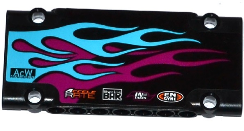 Lego Technic, Panel Plate 5 x 11 x 1 with Medium Azure and Magenta Flames and Sponsor Logos Pattern Model Left (Sticker) - Set 42050