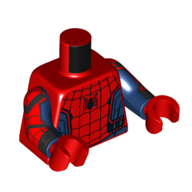 Lego Torso Bodysuit, Black Spider, Webs print (Spider-Man), Printed Dark Blue Arms, Red Hands / Red