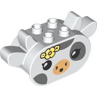 Lego Duplo Brick 2 x 4 x 2 Ears and Pointed Horns with Cow Face Print