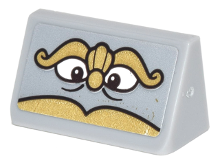 Lego Slope 30 1 x 2 x 2/3 with Gold Eyebrows, Nose and Beard, Black and White Eyes, Black Contours Pattern (Chef Bouche Face) (Sticker) - Set 41067 / Light Bluish Gray