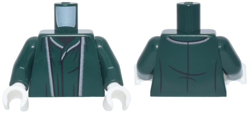 Lego Torso Robe with Lines and Folds and Silver Trim over Black Shirt Pattern / Dark Green Arms / White Hands