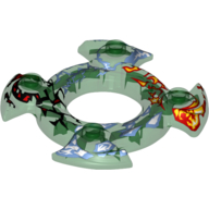 Lego Ring 4 x 4 with 2 x 2 Hole and 4 Swirl Ends with Blue and Red Print (Ninjago Spinner Crown) / Trans-Green