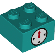 Lego Brick 2 x 2 with Clock Timer on Two Sides Print / Dark Turquoise