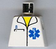 Lego Torso Hospital EMT Star of Life, Open Collar, Pocket Pen Pattern / White