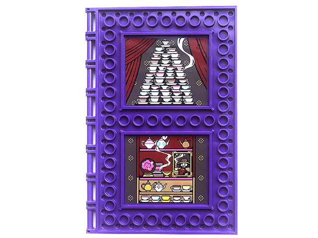 Lego Tile, Modified 10 x 16 with Studs on Edges and Bar Handles with Teacups, Curtains, and Shelves with Portrait and Crystal Ball Pattern (Stickers) - Set 76396 / Dark Purple