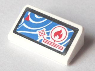Lego Slope 30 1 x 2 x 2/3 with Red Crosshairs, Flame and Triangle on Blue Background Pattern (Sticker) - Set 60005