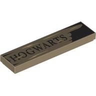 Lego Tile 1 x 4 with Wooden Sign, Pointing Finger, Dark Brown 'HOGWARTS' Print / Dark Tan