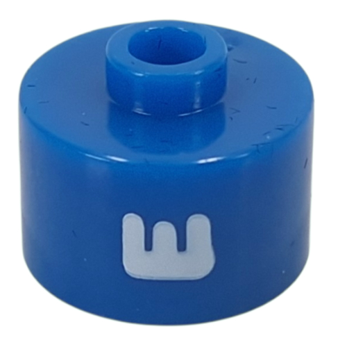 Lego Pen Bead, Round Long, Flat Edge with White 'E' Print / Blue