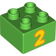 Lego Duplo Brick 2 x 2 with Yellow '2' Print