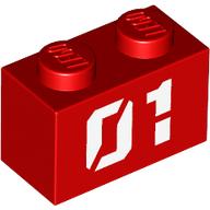 Lego Brick 1 x 2 with White '01' print / Red