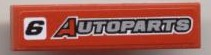 Lego Tile 1 x 4 with Black '6' and 'AUTOPARTS' Pattern (Sticker) - Set 8124 / Red