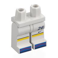 Lego Hips and White Legs with Shorts, Yellow Socks, Azure/Blue Toes, Red Lines Print / White
