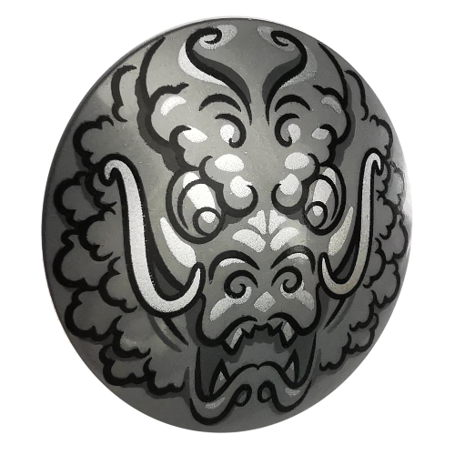Lego Shield Round Bowed with Black Dragon Drawing Print