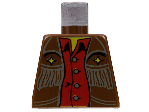 Lego Torso Western Cowboy Fringe Vest, Gold Stars and Red Shirt Pattern / Brown