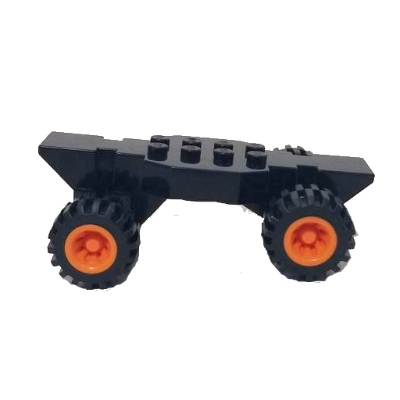 Lego Vehicle Base Fast Food Racer 4 x 10 Lifted with Orange Wheels and Black Tires / Black