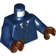 Lego Torso Jacket, Open over Vest, White Shirt, and Tie Print, Dark Blue Arms, Reddish Brown Hands / Dark Blue
