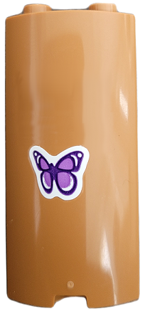Lego Cylinder Quarter 2 x 2 x 5 with 1 x 1 Cutout with Dark Purple and Medium Lavender Butterfly Pattern (Sticker) - Set 41679 / Medium Nougat
