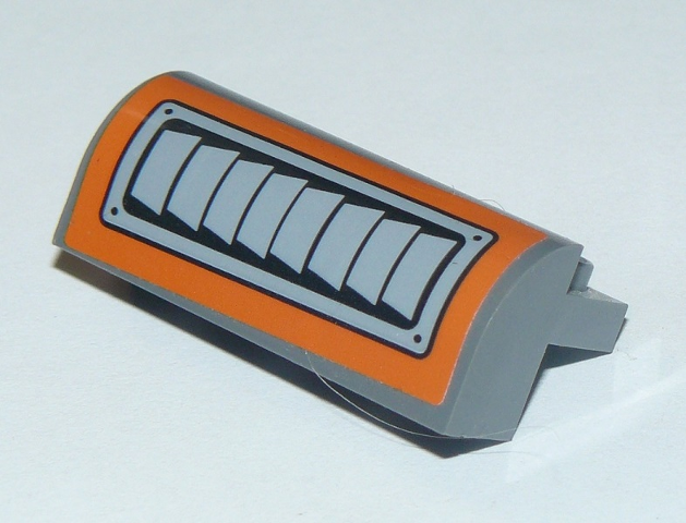 Lego Slope, Curved 2 x 4 x 1 1/3 with 4 Recessed Studs with Engine Exhausts on Orange Background Pattern Model Left Side (Sticker) - Set 60103