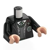 Lego Torso, Robe, Light Bluish Grey Vest, Dark Bluish Grey Sweater, White Shirt, Slytherin Badge, Tie Print, Black Arms, Light Nougat Hands