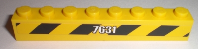 Lego Brick 1 x 8 with White '7631' and Black and Yellow Danger Stripes Pattern Model Right Side (Sticker) - Set 7631 / Yellow