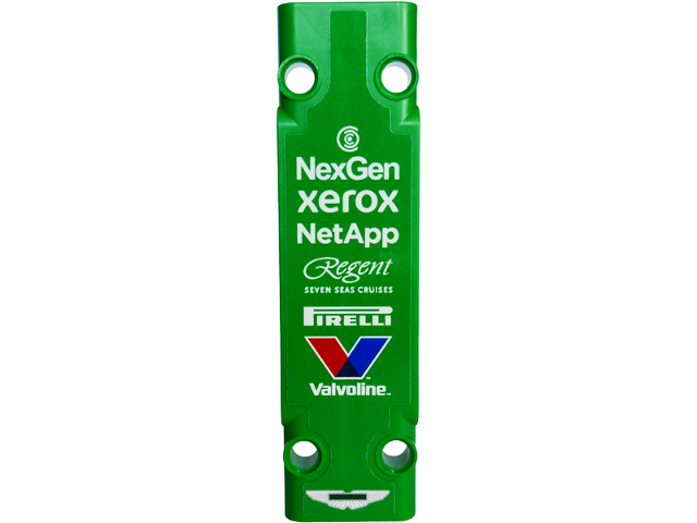 Lego Technic, Panel Plate 3 x 11 x 1 with 'NexGen', 'xerox', 'NetApp', 'Regent SEVEN SEAS CRUISES', 'PIRELLI', 'Valvoline' and Aston Martin Logos Pattern (Sticker) - Set 42240 / Green