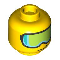 Lego Minifig Head, Skiing Goggles, Light Blue and Lime Visor Print / Yellow