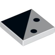 Lego Tile 2 x 2 with 2 Black Dots and Black Triangle Print / White