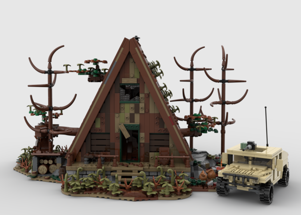 Lego A-frame cabin Apocalypse version