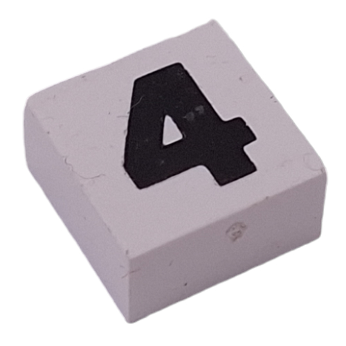 Lego Modulex Tile 2 x 2 with Black '4' Print, Black Internal Lining, White Dot