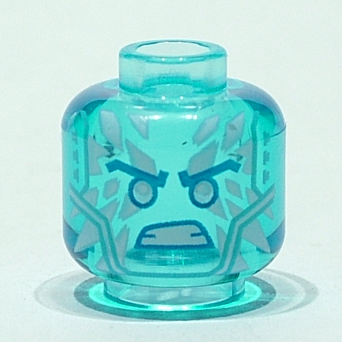 Lego Minifig Head Zane, Medium Azure Angled Eyebrows, White Ice Diamonds, Angry Print / Trans-Light Blue
